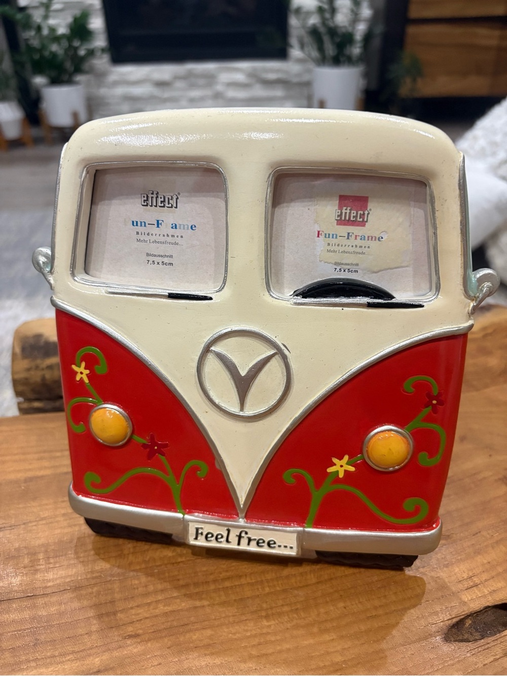 Retro VW-Inspired Double Photo Frame in Orange and Cream